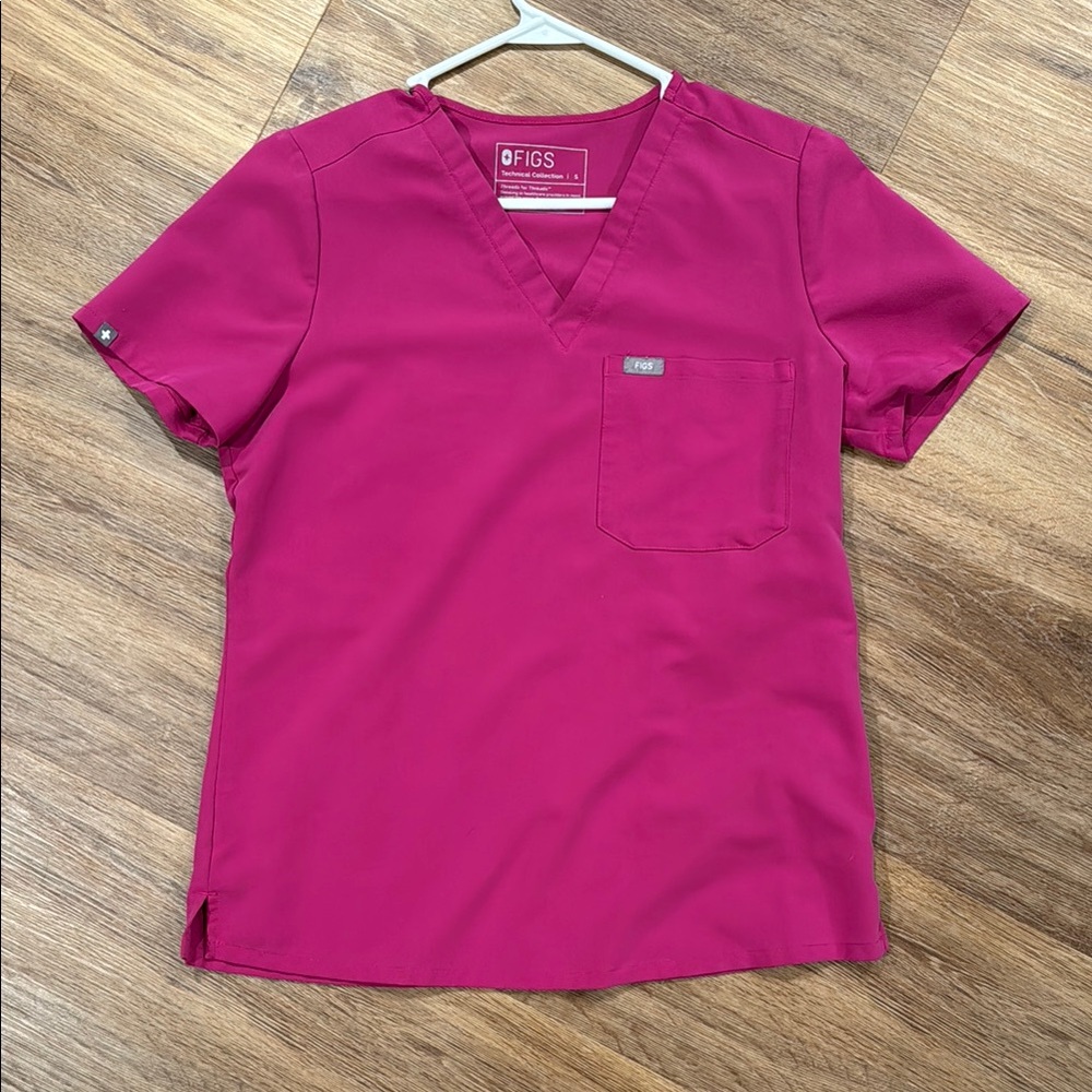 FIGS Women's Pink V-Neck Top